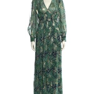 ba&sh Green and Gold Long Sleeve Dress